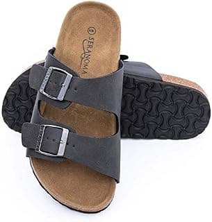 Slide Sandals for Women - Comfortable Slip On Cork Footbed Sandals with Adjustable Buckles - Ladies Slip-Resistant Platform Summer Flat Sandals for Beach, Home, Indoor and Outdoor Use