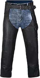 HWK Motorcycle Leather Chaps for Men and Women, Black Motorcycle Chaps for Road Rash Protection and All-Weather Comfort