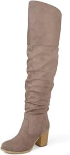Brinley Co Womens Ruched Stacked Heel Almond Toe Knee High Fashion Boots