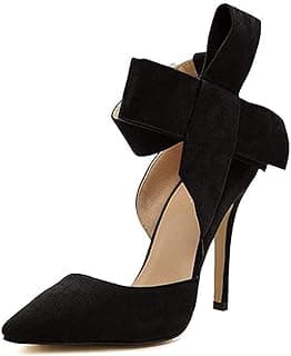 Z&L Women's Pointy Toe Suede High Heel Stiletto Pumps With Big Bowknot Black US 8.5
