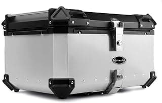 Iproods Motorcycle Top Case Tail Box Aluminum Motorcycle Storage Box Luggage Trunk (Silver, 65L)
