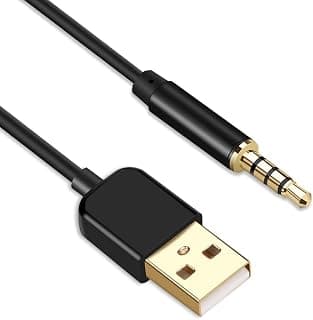 AGPTEK 2 in 1 3.5mm AUX Audio Jack Male to USB 2.0 Male Data Sync & Charge Cable for MP3 / MP4 Players, Recorders, and Other Portable Devices, Gold-Plated, 0.8m / 2.6 feet, Black