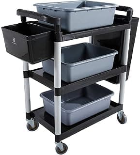 Movable Hand Trucks Household Serving Cart Plastic 3-Shelf Trolley for Hotel Restaurant School,with Wheels 5 Lug Capacity,Hold up to 150Kg