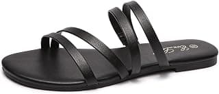 Women's Strappy Slides Flat Sandals Elastic Band Slides Sandals Open Toe Slipper Dress Summer Shoes