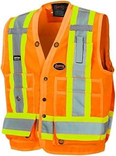 Pioneer Hi Viz Surveyor's Safety Vest - Engineer Style - Snap Front - Breathable - Orange - V1010150-XL