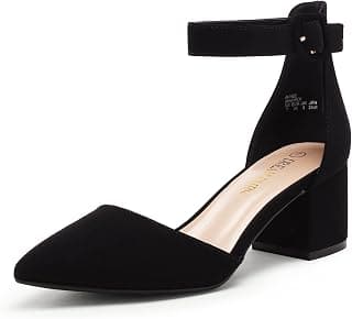 ANNEE Pointed Toe Low Heels Block Chunky Pump Shoes
