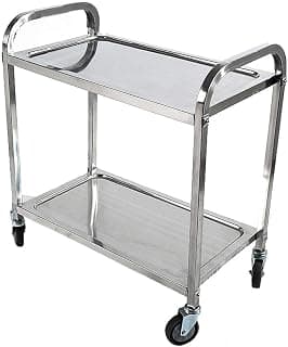 Storage Cart 2-Tier Stainless Steel Rolling Cart Serving Trolleys,Restaurant Tableware Collection Car,Hotel Function Wine Cart,Delivery Car