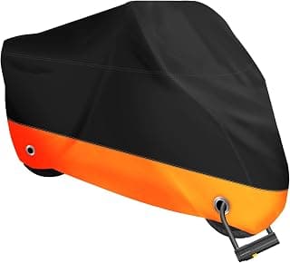 XYZCTEM All Season Black&Orange Waterproof Sun Motorcycle Cover,Fits up to 108" Harley Davison,Honda,Suzuki,Kawasaki,Yamaha and More (XX Large)
