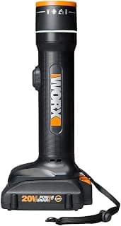 Worx WX027L Multi-Function Flashlight, 1.5 Ah, Lithium-Ion Battery, LED Lamp, 130 Lumens, Black