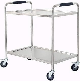 Movable Hand Trucks Storage Cart,Kitchen 2 Tier Hotel Dining Cart with Universal Brake Wheel,Beauty Salon Rolling Trolley