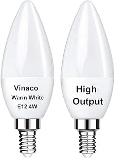 Vinaco E12 LED Bulb, 2 Pack E12 Candelabra Bulb 4 Watt Warm White 3000K, High Brightness 400LM & 25000+ Long Lifespan E12 Bulb, E12 Candelabra Base, E12 Light Bulb Great for Ceiling Fan Light Bulbs