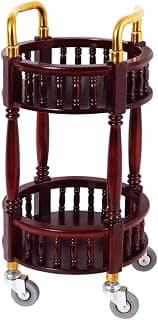 Storage Cart Service Trolley,Luxurious Hotel Red Peach Color Round Storage Trolley Stainless Steel + Solid Wood Roller Trolley,Mobile Wine Cart,Cake Car