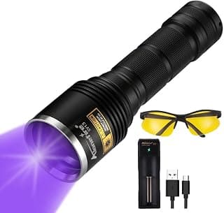 Alonefire SV13 15W 365nm UV Flashlight USB Rechargeable Ultraviolet Blacklight Pet Urine Detector for Resin Curing, Fishing, Scorpion, Minerals with UV Protective Glasses, Charger, Battery Included