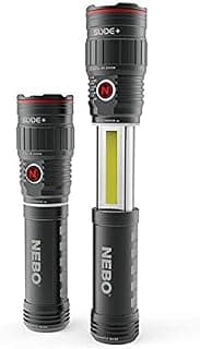 NEBO SLYDE+ Tactical LED Flashlight, Powerful 400-Lumen Bright Camping Flashlight with Slide-to-Reveal Work Light, Red Hazard Light & Magnetic Base