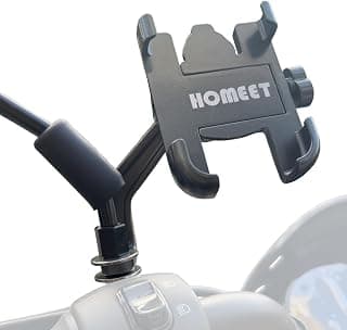 Homeet Motorcycle Phone Mount, Metal Motorcycle Phone Holder Motorbike Rearview Mirror Smartphone Holder Mount Universal 【Φ10mm】- 360° Rotation Adjustable - Aluminum Alloy