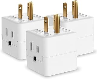 3 Outlet Wall Adapter Tap (3 Pack), Fosmon 3-Prong Portable Travel Mini Plug Grounded Indoor AC Outlet, ETL Listed - White