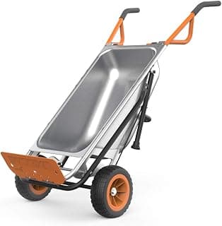 WORX WG050 Aerocart Multifunction 2-Wheeled Yard Cart, Dolly, and Wheelbarrow with Flat Free Tires – Orange, Black, and Silver 18" x 12" x 42"