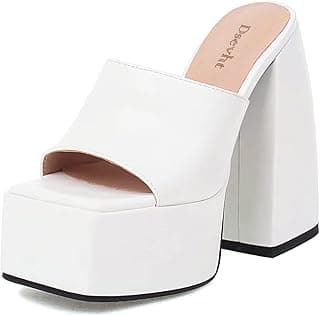 Chunky Platform Sandals for Women,Slip On Square Toe Platform Mules with High Heel