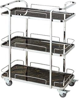 Storage Cart Serving Trolley,Three Floors Stainless Steel Glass Finish Serving a Wine Cart,Hotel-Specific,Bar Trolley