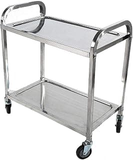 Storage Cart 2-Tier Stainless Steel Rolling Cart Serving Trolleys,Restaurant Tableware Collection Car,Hotel Function Wine Cart,Delivery Car