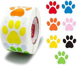 Hcode 1.5" Round Bear Paw Print Stickers Dog Puppy Paw Stickers Bear Paw Stickers 500 Pieces Per Roll (Multicolor Paw Shape, 1 roll)