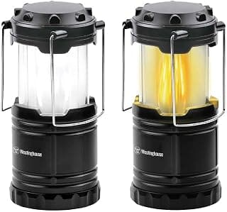Westinghouse 2-Pack LED Dual Mode Lantern, 2-in-1 Omni-directional Lighting, Flickering Flame and Bright White Light, Foldable Handles for Carrying or Hanging, Collapsible and Portable, Batteries Included, Perfect for Camping, Hiking or Power Outages