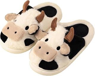 Cartoon Cow Cotton Slippers, Winter Indoor Outdoor Slippers for Women