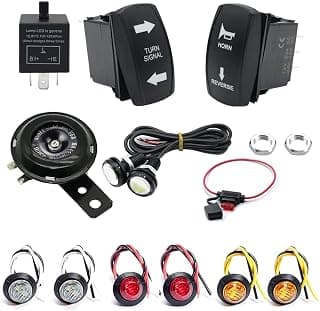 SKTYANTS Universal Turn Signal Kit ATV UTV SXS Turn Signal Street Legal Kit with Turn Signal Rocker Switch Horn Flasher Relay Fuse Line Reverse Light for Polaris RZR Ranger XP Turbo Can-Am Golf Cart Beach Cart