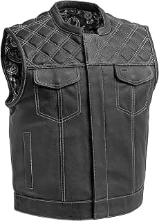 The Bikers Place Mens Motorcycle Diamond Stitching Quilted Leather Vest 3" inch shorter with Paisley Liner 4 Colors