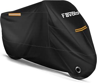 Favoto Motorcycle Cover Waterproof Outdoor Storage Bag Premium Quality All Weather Motorbike Protection Waterproof Sun Outdoor Protection Lock-Holes Made of Heavy Duty Material Fits up to 96.5 Inch