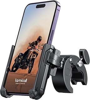 Lamicall Motorcycle Phone Mount Holder - [Camera Friendly] [1s Lock] 2023 Bike Phone Holder Handlebar Clamp, Bicycle Scooter Phone Clip, for iPhone 14 15 Pro Max, 13 12, 2.4~3.54" Wide Phones, Black