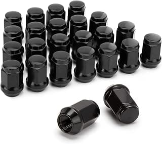 Dynofit 12mmx1.5 Wheel Lug Nuts, 20 Black M12x1.5 Lug Nut, Conical/Cone Bulge Seat, Closed End Duplex Nuts 1.38'' Tall 3/4''Hex Size Fits Honda Acura Toyota Lexus Scion Aftermarket 5 Lug Wheels