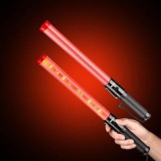 HiGiant [2 Pack] 16inch Traffic Wand, LED Traffic Control Baton, Small Orange Light Wands with 2 Flashing Modes, Air Traffic Control Light with Side Clip for Parking Direct, Airport Safety