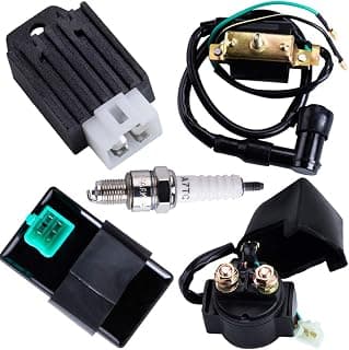 CNCMOTOK CDI Box Ignition Coil Solenoid Relay Voltage Regulator with Spark Plug for 50cc 70cc 90cc 110cc 125cc ATV Dirt Bike and Go Kart