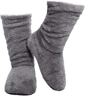 Women's Booties Slippers Indoor Super Soft Warm Cozy Fuzzy Lined Slipper Boots with Anti-Slip Slipper Socks