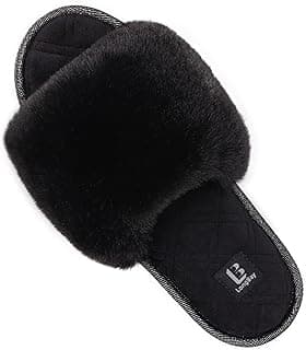 Women's Fuzzy Faux Fur Memory Foam Cozy Flat Spa Slide Slippers Comfy Open Toe Slip On House Shoes Sandals