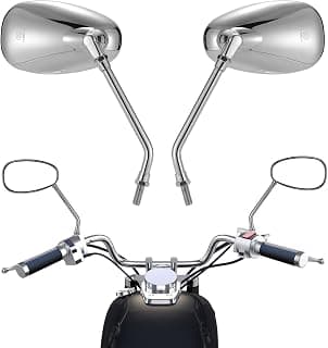 OFIG 10mm Chrome Motorcycle Mirrors for Handlebars, Universal Handlebar Rear View Side Mirrors for Sports bikes Street Bike Cruiser E-bike, ATV, Scooter Mirrors