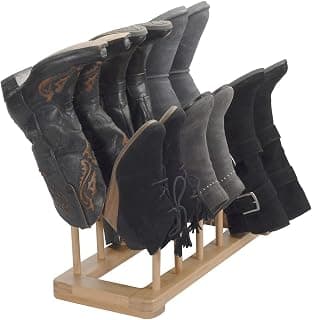 MobileVision Bamboo Bamboo Boot Rack Free Standing Shoe Organizer, Holds 6 Pairs, Store Tall Knee-High, Hiking, Riding, Rain or Work Boots in Closets, entryways & More