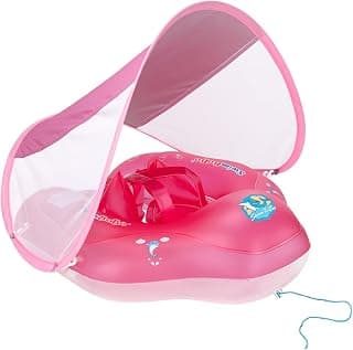 Baby Swimming Float, Lying Ring, Baby Swimming Bath Float for Pool, Inflatable Mat Baby Neck Float Ring with Removable Sun Protection Canopy for The Age of 6-22 Months