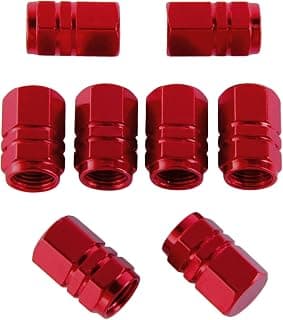 EBOOT 8 Pieces Tire Stem Valve Caps Wheel Valve Covers Car Dustproof Tire Cap, Hexagon Shape (Red)