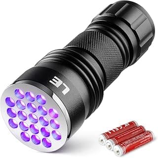 LE UV Light, 21 LED UV Flashlight, Find Stains on Clothes, Carpet or Rugs 395nm Black Light Flashlights, Pet Urine Stain Detector Ultra Violet LED Flashlight (3 AAA Batteries Included)