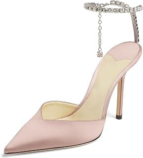 Women High Heeled sandals Satin Sparkly Crystal Chain Ankle Straps Shoes Summer Bridal Pointy Toe Stiletto Wedding Shoes