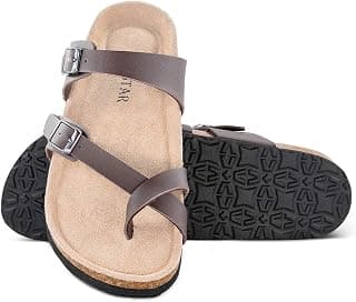 Adjustable Mayari Flat Leather Casual Sandals for Women & Ladies, Youth Suede Slide Cork Footbed for Teenagers/Girls