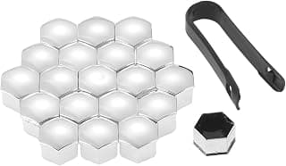 Mtsooning 20PCS Silver Lug Nut Covers, 19mm Wheel Nut Protection Universal Hub Screw Bolt ABS Head Cover with Removal Tool Set Replacement for Cars Automotive