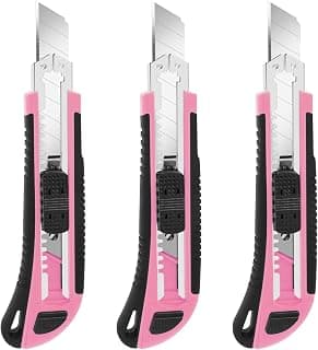 TIFICAL 3-Pack Box Cutter, 18mm Wide Blade Utility Knife Retractable, Pink Box Cutter with Quick Change Blade and Lanyard Hole Design, Exacto Knife Suitable for DIY, Office, Arts Crafts and Home