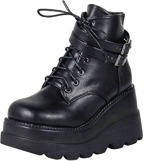 Ankle Boots for Women Combat Wedge Chunky Platform Boots Square Toe Lace up Zip High Heel Women Booties