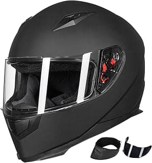 ILM Full Face Motorcycle Street Bike Helmet with Removable Winter Neck Scarf + 2 Visors DOT Model-JK313 (M, Matte Black)