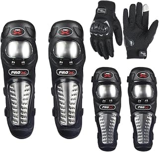 6pcs Adults Alloy Steel Motorcycle Knee Pads Elbow Pads with Motorcycle Gloves, Motocross  Knee Shin Guards Dirt Bike Gear for Men and Women