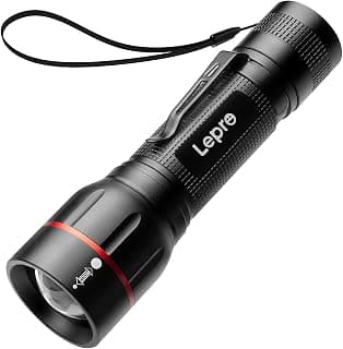 Lepro Tactical Flashlight with Clip, LE2050 High Lumen Super Bright Led Flashlight, with 5 Lighting Modes, Zoomable, Water Resistance, Powered by 3 AAA Batteries, for Camping Emergency Gift Kids