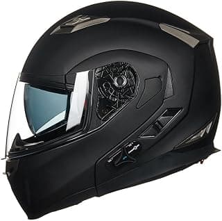 ILM Bluetooth Integrated Modular Flip up Full Face Motorcycle Helmet Sun Shield Mp3 Intercom Model 953 (M, Matte Black)